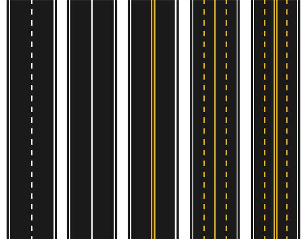 مجموعه ای از جاده ها با علامت های مختلف سفید و زرد در پس زمینه سفید خلاصه تصویر