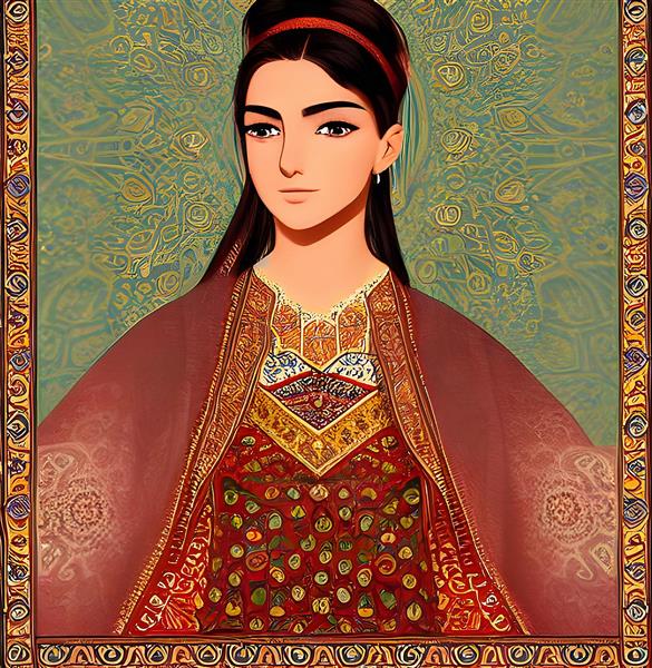 ملکه زیبای چینی با پوشش ایرانی با پشت زمینه زیبا