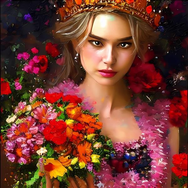 دختر زیبای عاشق غمگین با گلهای زیبا در دست در لباس زیبا در انتظار عشق