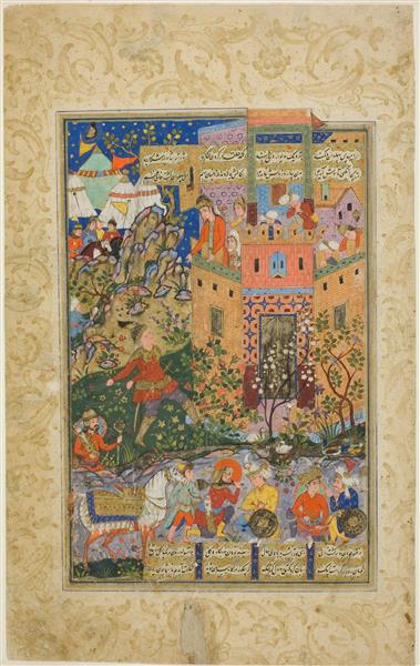 نگارگری زال و رودابه برگ مصور از یک نسخه دستنویس شاهنامه فردوسی