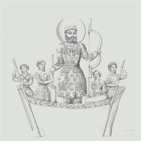 نقاشی نقش‌ برجسته نخجیر شاهانه طاق بستان