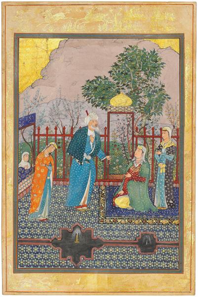 نگارگری مردی مورد خطاب یک شاهزاده خانم قرار می گیرد اثر استاد حسین بهزاد