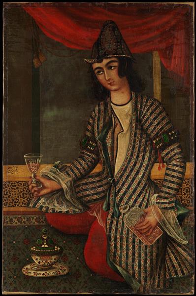 نقاشی مرد جوان با جام شراب