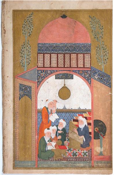 نقاشی رصدخانه خواجه نصیر الدین طوسی در مراغه تک برگ از نسخه دستنویس یک مرقع