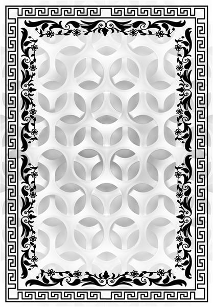 طرح فرش مدرن قاب گلدار خاکستری مشکی رنگ های سفید طرح وینتیج بافت فرش قاب یونانی