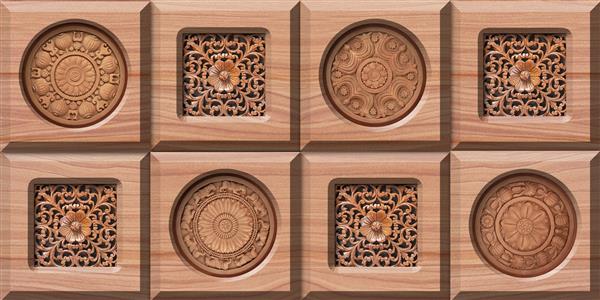 طرح سه بعدی کاشی دیوار چوبی با المان حکاکی زیبا چاپ در صنایع سرامیک مجموعه زیبای کاشی به سبک سنتی در طراحی دکور دیوار