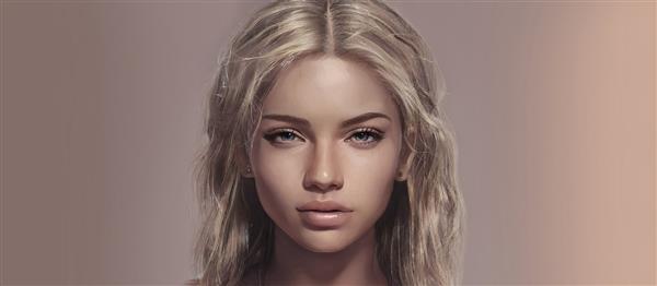پرتره یک دختر جوان بلوند زیبا نمای نزدیک چهره زن زیبایی طرح تصویرسازی سه بعدی