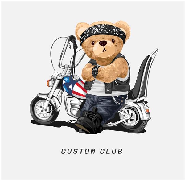 شعار باشگاه سفارشی با عروسک خرس با وکتور موتور سیکلت سفارشی
