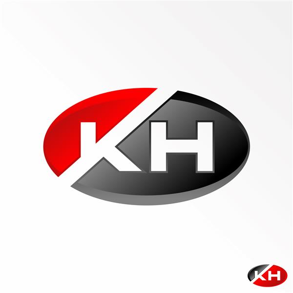 فونت فضای منفی حرف یا کلمه KH sans serif در تصویر بیضی گرافیکی آیکون آرم طرح مفهومی انتزاعی وکتور سهام می تواند به عنوان نماد مربوط به ورزش یا خودرو استفاده شود