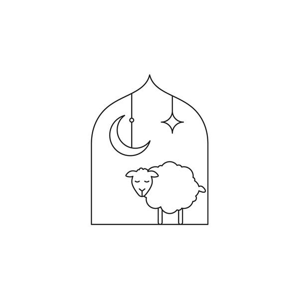 نماد خط مفهوم مسجد و گوسفند تصویر عنصر ساده طرح نماد طرح مفهومی مسجد و گوسفند از مجموعه عید قربان قابل استفاده برای وب و موبایل در زمینه سفید