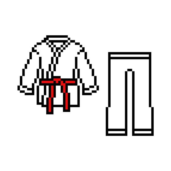 لباس کاراته هنری پیکسل کیمونو و شلوار جدا شده در زمینه سفید ست لباس رزمی 8 بیتی اسلات ماشین قدیمی 80-90 یکپارچهسازی با سیستمعامل مدرسه قدیمی کامپیوتر گرافیک بازی های ویدئویی لباس های سنسی
