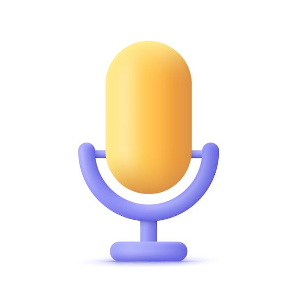 میکروفون پادکست روی پایه تجهیزات صوتی پخش مصاحبه پادکست مفهوم ضبط صدا نماد وکتور سه بعدی سبک مینیمال کارتونی