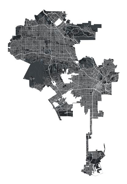 نقشه برداری لس آنجلس نقشه برداری دقیق از منطقه اداری شهر لس آنجلس پوستر منظره شهری نمای آریا شهری سرزمین سیاه با خیابان ها جاده ها و خیابان های سفید پس زمینه سفید