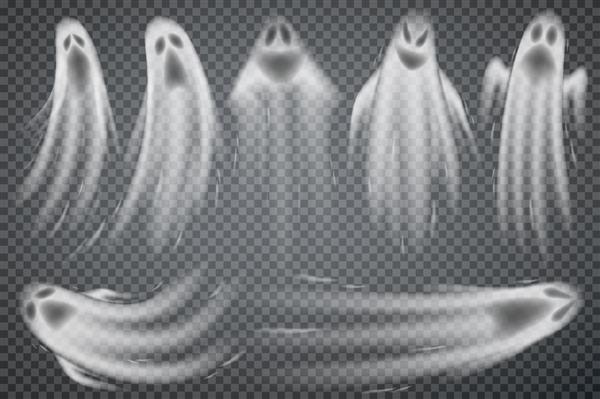 مجموعه ای از ارواح واقع گرایانه جدا شده بر روی شفاف تصویر برداری از نمادهای سه بعدی هالووین