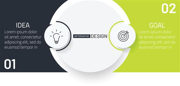 قالب طراحی مدرن برای اینفوگرافیک مفهوم کسب و کار با 2 گزینه مرحله یا فرآیند طراحی خلاقانه با نمادهای بازاریابی