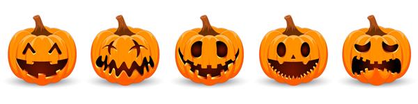 کدو تنبل را روی پس زمینه سفید ست کنید کدو تنبل نارنجی با لبخند برای طرح شما برای تعطیلات هالووین تصویر برداری