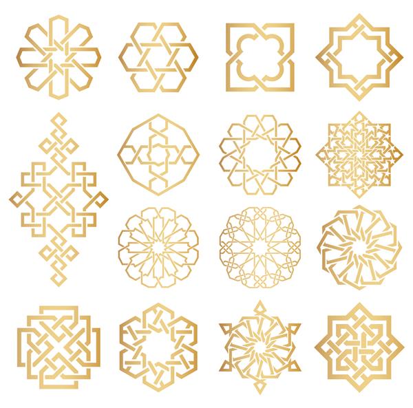 مجموعه وکتور قالب های طراحی لوگو نمادها به سبک عربی زینتی دکور آراسته برای دعوت کارت تبریک کاغذ دیواری پس زمینه صفحه وب