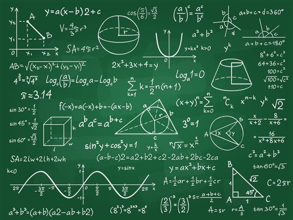 نظریه ریاضی حساب ریاضی روی تخته سیاه کلاس مفهوم آموزش و پرورش بردار فرمول های دست نویس علم جبر و هندسه فرمول و نظریه روی تخته سیاه تصویرسازی مطالعه علم