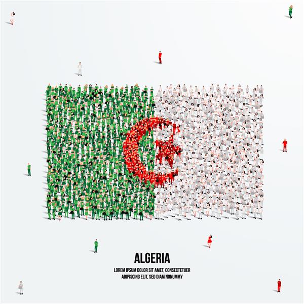 پرچم الجزایر گروه بزرگی از مردم برای ایجاد شکل پرچم الجزایر تشکیل می شوند تصویر برداری