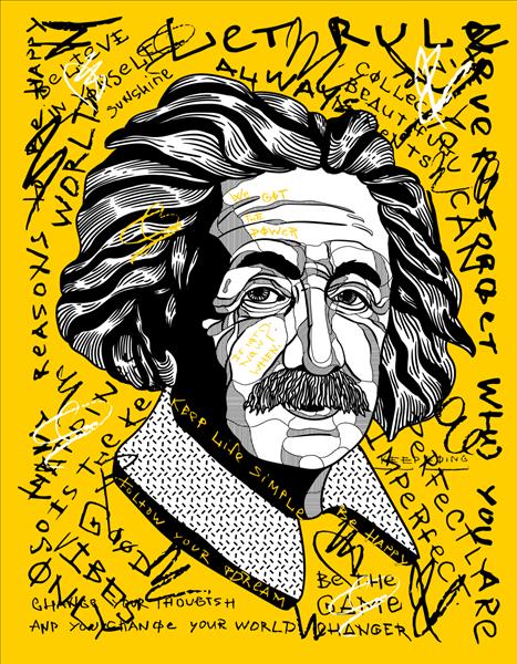 جولای 29 2021 آلبرت اینشتین حروف دست زرد طراحی مدرن