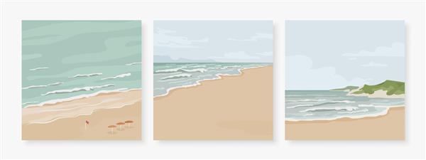 مجموعه ای از پس زمینه تابستانی ساحل برای پوستر بنر جلد کتابچه و کارت تبریک تصویر برداری