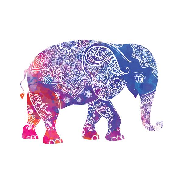 کارت تبریک زیبا با فیل قاب حیوان ساخته شده در وکتور سبک هیپی تصویر فیل برای طراحی الگو منسوجات نقشه دستی با
