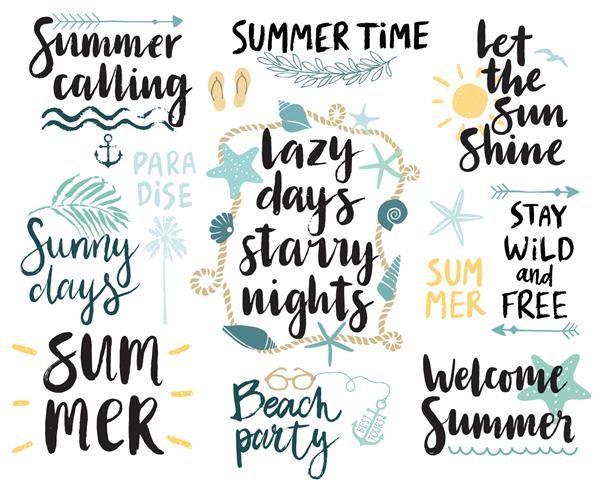 مجموعه طراحی حروف تابستانی - تصویر برداری با دست