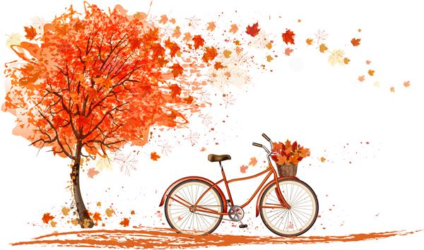 پس زمینه پاییزی با درخت و دوچرخه بردار