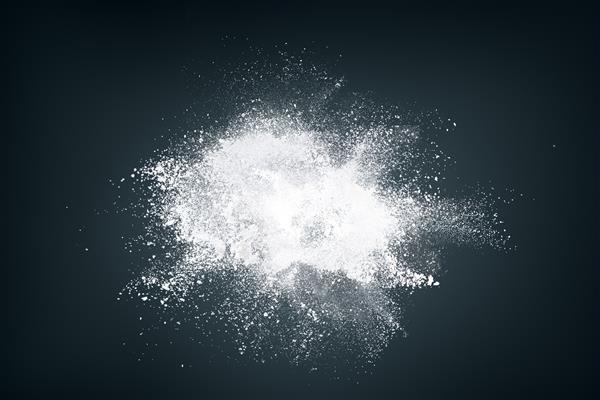 طراحی انتزاعی از انفجار ابر ذرات برف پودر سفید در پس زمینه سیاه