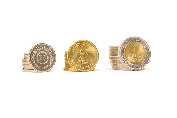 سکه های جدا شده در زمینه سفید پوند مصر