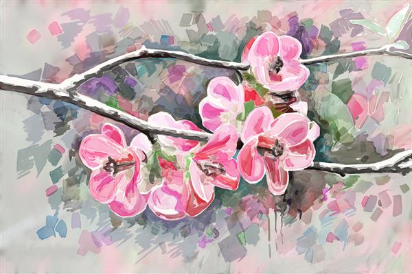 نقاشی اصلی گل درخت شکوفه بهار سبک آبرنگ
