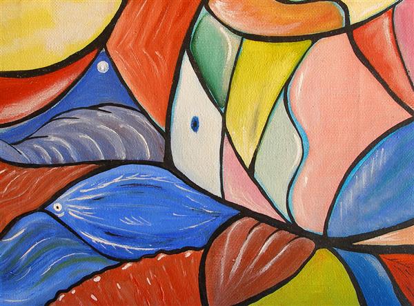 نقاشی رنگارنگ رنگارنگ اصلی که یک ماهی هندسی را نشان می دهد
