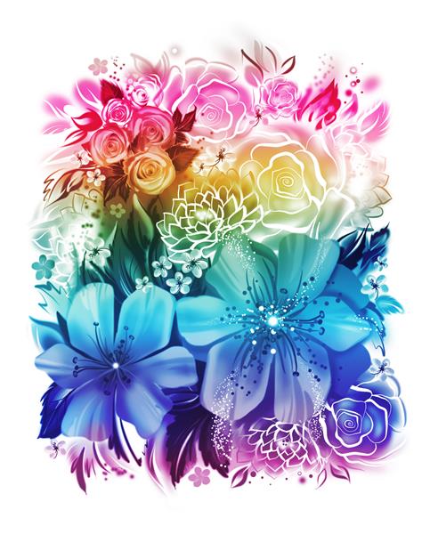 تصویر رنگی گل ها در نقاشی های آبرنگ کارت تبریک نقاشی کودکان جشن تعطیلات الگوی روی پارچه روسری ابریشمی شال گرادیان رنگین کمان دسته گل بهار تابستان