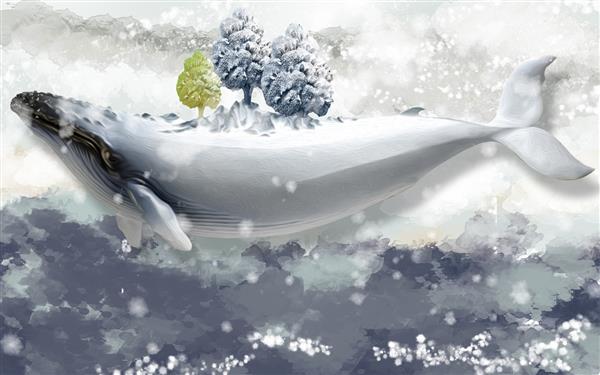 پس زمینه خالدار روشن نهنگ بزرگ سفید با سه درخت در پشت