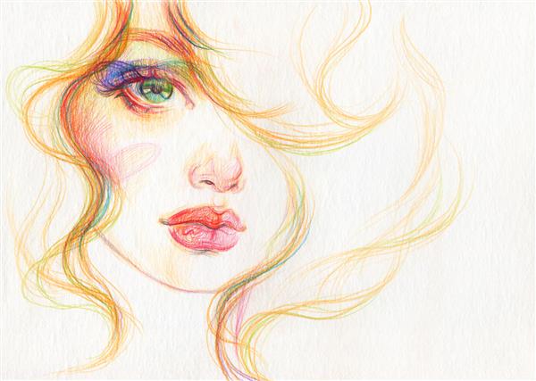 زن جوان تصویر مد زیبایی نقاشی پانل رنگی