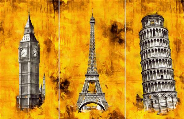 مجموعه ای از نقاشی های رنگ روغن طراحان دکوراسیون داخلی هنر انتزاعی معاصر روی بوم مجموعه ای از تصاویر با بافت ها و رنگ های مختلف پیزا لندن پاریس پس زمینه طلایی