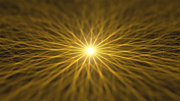 خطوط انتزاعی فناوری با پرتو نور در مرکز تصویر سه بعدی با جلوه تاری عمق میدان