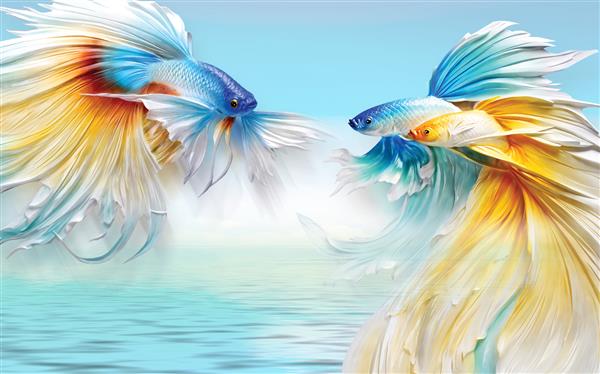 تصویر سه بعدی از ماهی های رنگارنگ