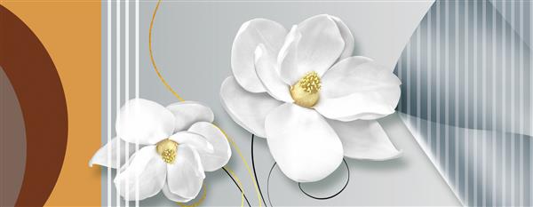 تصویر سه بعدی گل ماگنولیا سفید در پس زمینه مدرن برای دکوراسیون