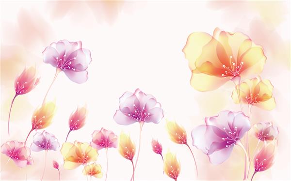 گل های صورتی و بژ افسانه ای در زمینه صورتی کم رنگ