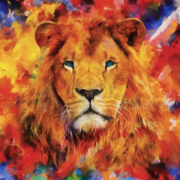نقاشی رنگ روغن مدرن شاه شیر مجموعه هنرمند از نقاشی حیوانات برای دکوراسیون و داخلی هنر بوم انتزاعی