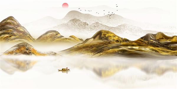 نقاشی انتزاعی منظره یینشان کوه فنجین چینی با دست نقاشی شده است