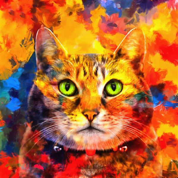 نقاشی رنگ روغن گربه زیبا و دوست داشتنی مدرن با چشمان سبز نقاشی انتزاعی برای دکوراسیون داخلی مجموعه هنرمند نقاشی حیوانات برای دکوراسیون و داخلی هنر بوم