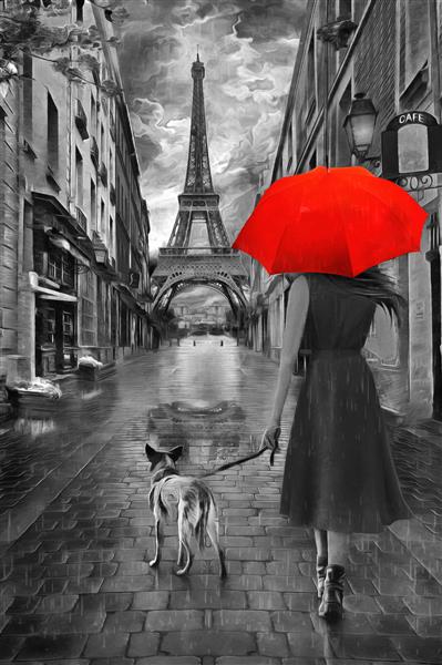 نقاشی رنگ روغن سیاه و سفید - روز بارانی پاریس با برج ایفل مجموعه ای از نقاشی های رنگ روغن طراحان دکوراسیون داخلی هنر بوم انتزاعی مدرن مجموعه ای از تصاویر چتر قدیمی