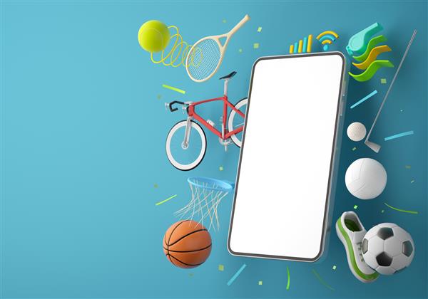 ورزش به صورت آنلاین از گوشی هوشمند برنامه مسابقات ورزشی برنامه بازی موبایل صفحه سفید بازی آنلاین ورزش جسم تنیس والیبال فوتبال گلف فضای کپی پس زمینه رندر سه بعدی