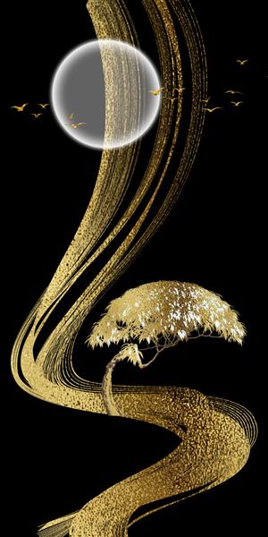 تصویر سه بعدی از روبان ابریشم درخت ماه