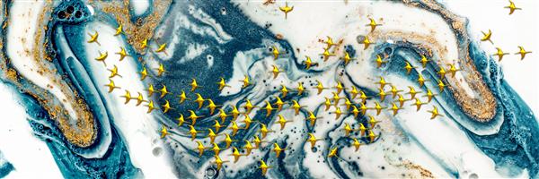تصویر سه بعدی از پرندگان و دریا