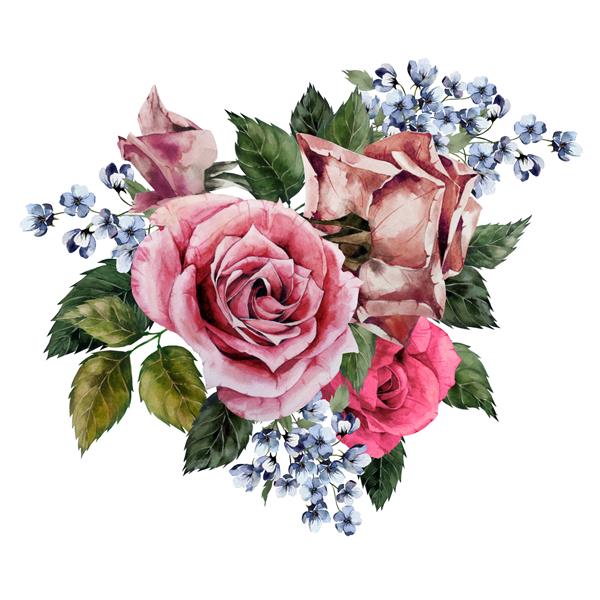 دسته گل رز آبرنگ می تواند به عنوان کارت تبریک کارت دعوت برای عروسی تولد و سایر پس زمینه تعطیلات و تابستان استفاده شود