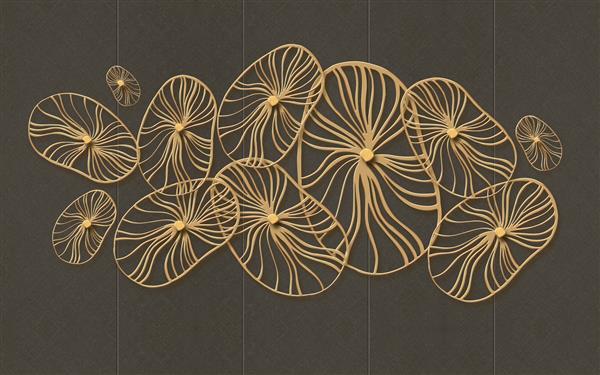 تصویر سه بعدی الگوهای گل بیضی بژ در زمینه پارچه قهوه ای