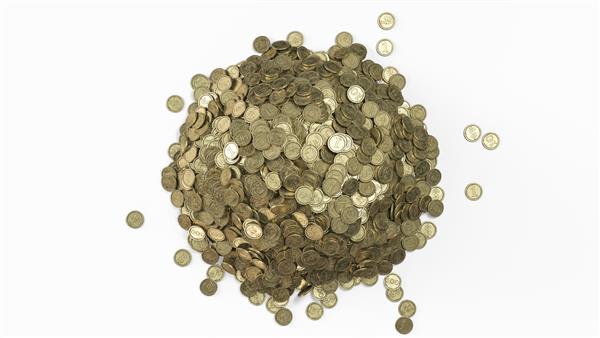 سکه های طلا قدیمی با نمادهای مختلف ارز تصویر سه بعدی مناسب برای موضوعات بانکداری اقتصاد امور مالی و ارزهای دیجیتال